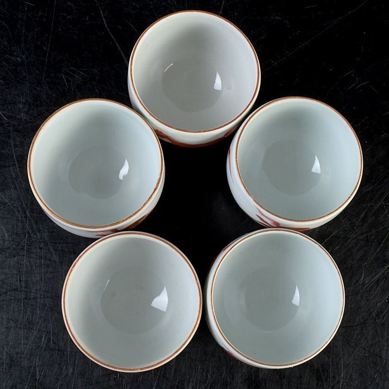 九谷焼 赤絵金彩 双馬文 蓋付煎茶碗 蓋碗 五客 C S477 - メルカリ