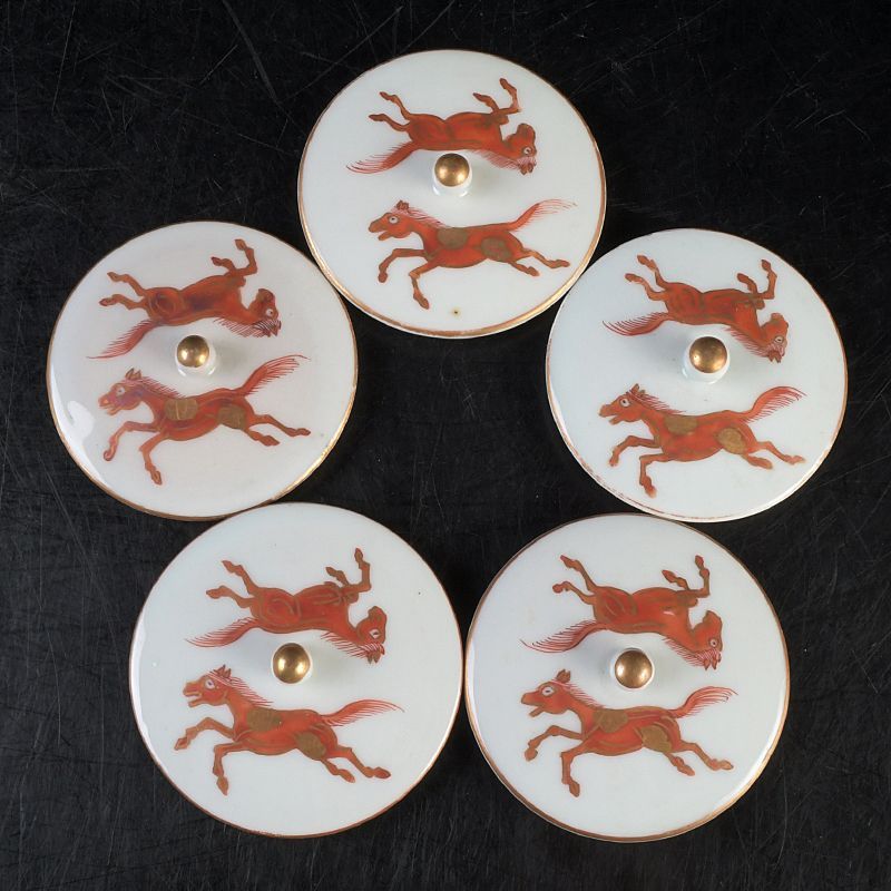 九谷焼 赤絵金彩 双馬文 蓋付煎茶碗 蓋碗 五客 C S477 - メルカリ