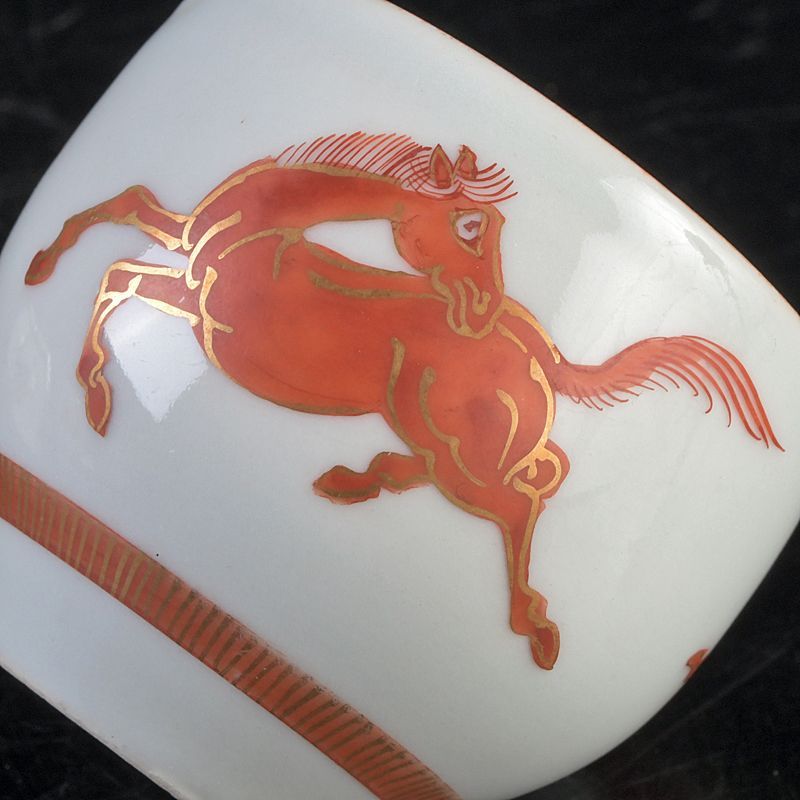 九谷焼 赤絵金彩 双馬文 蓋付煎茶碗 蓋碗 五客 C S477 - メルカリ