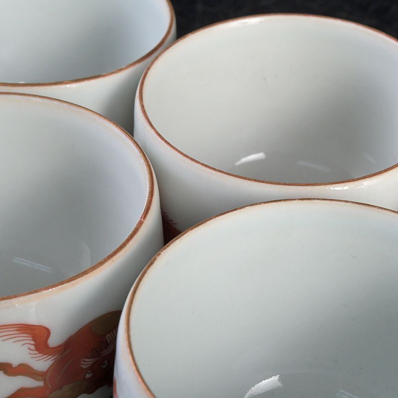 九谷焼 赤絵金彩 双馬文 蓋付煎茶碗 蓋碗 五客 C S477 - メルカリ