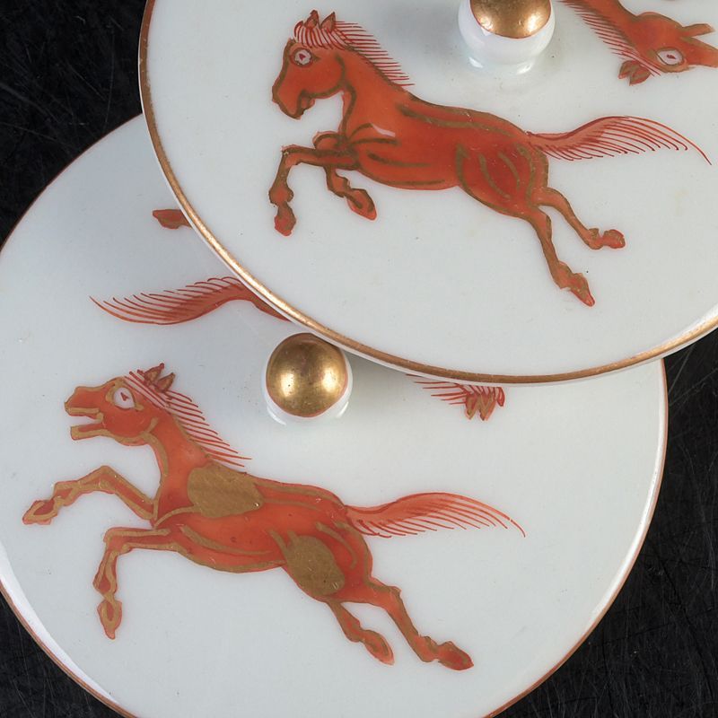 九谷焼 赤絵金彩 双馬文 蓋付煎茶碗 蓋碗 五客 C S477 - メルカリ