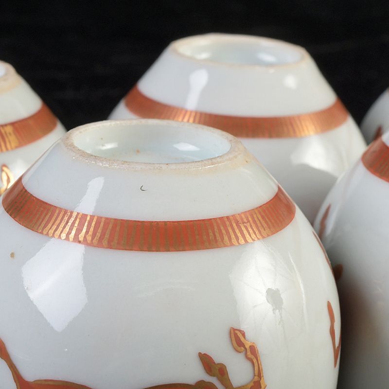 九谷焼 赤絵金彩 双馬文 蓋付煎茶碗 蓋碗 五客 C S477 - メルカリ