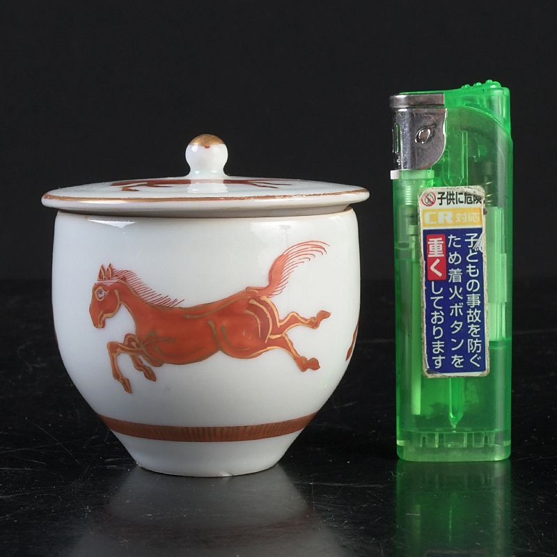 九谷焼 赤絵金彩 双馬文 蓋付煎茶碗 蓋碗 五客 C S477 - メルカリ