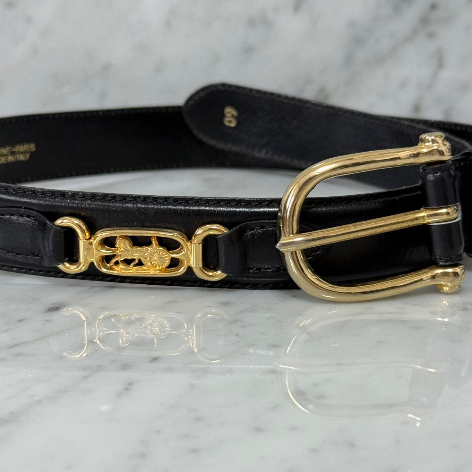 美品 OLD CELINE セリーヌ ベルト 本革 レザー ホースキャリッジ 馬車