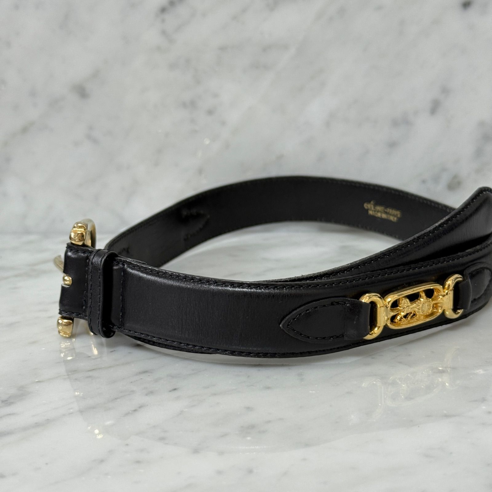 美品 OLD CELINE セリーヌ ベルト 本革 レザー ホースキャリッジ 馬車