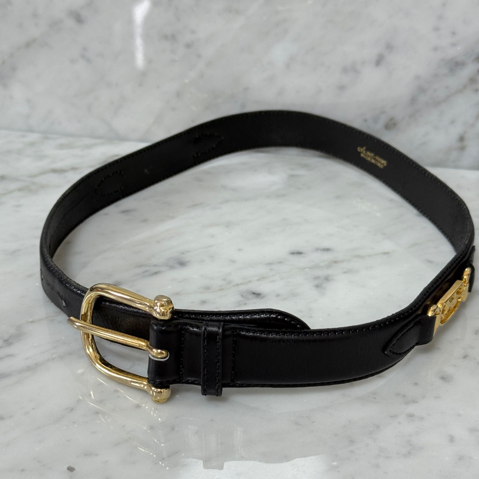 美品 OLD CELINE セリーヌ ベルト 本革 レザー ホースキャリッジ 馬車