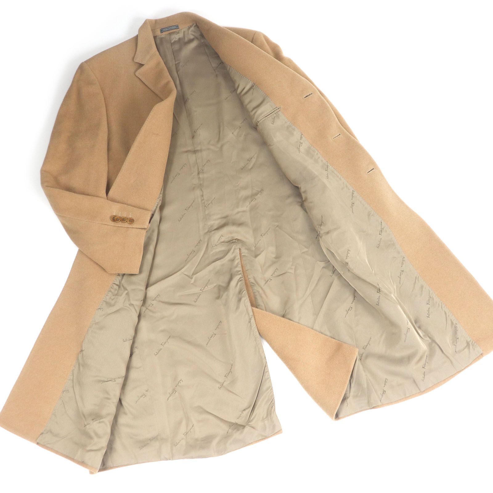 J7242美品 サルヴァトーレフェラガモ カシミヤ100%チェスターコート 48 良品□Salvatore Ferragamo サルヴァトーレフェラガモ キャメル100