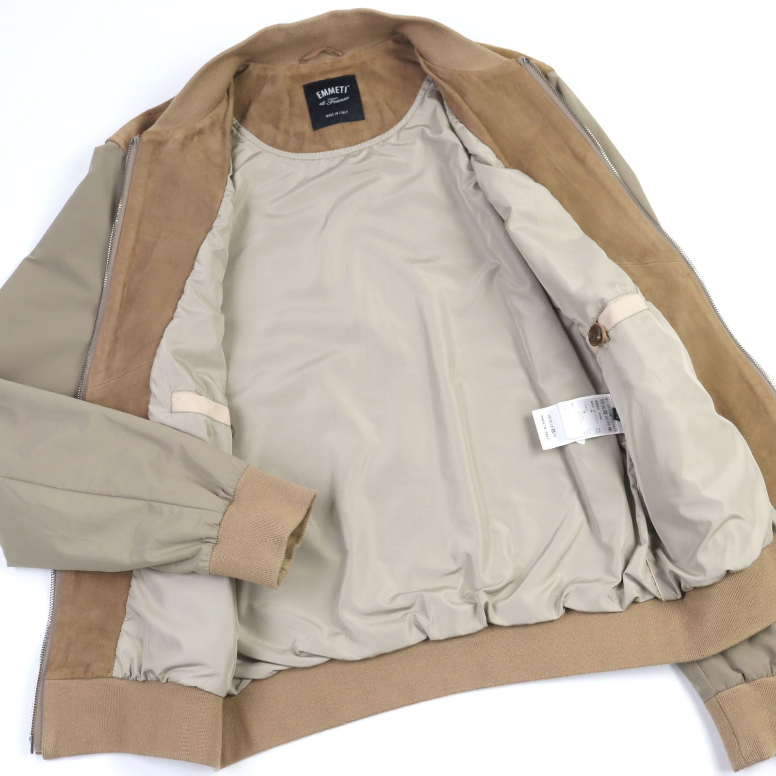 美品○EMMETI エンメティ 01-207-08-122465 ヤギ革 ロゴジップ ナイロン切替 レザージャケット キャメル系 44 イタリア製 正規品 メンズ 美品○EMMETI エンメティ 01-207-08-122465 ヤギ革 ロゴジップ