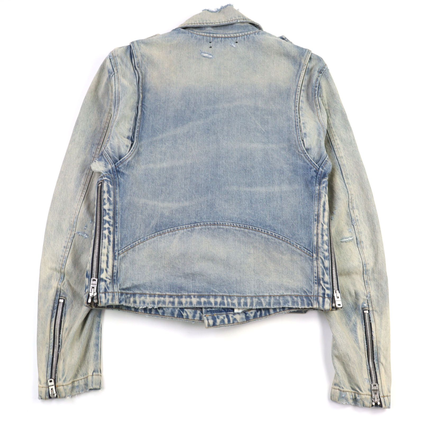 AMIRI ダメージ加工 デニムジャケット 極美品○AMIRI アミリ Damage Denim Riders Jacket コットン100% ロゴ