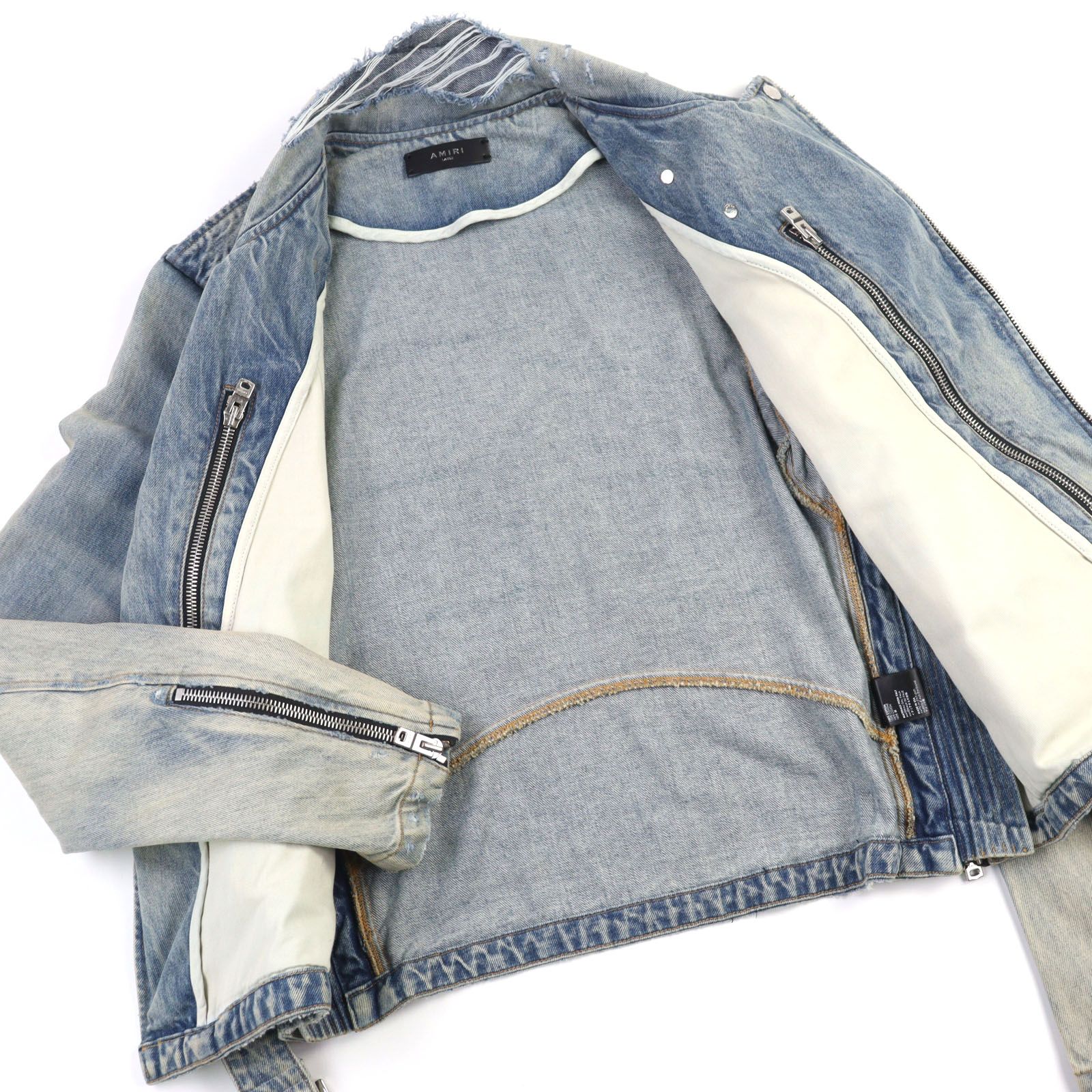 極美品○AMIRI アミリ Damage Denim Riders Jacket コットン100% ロゴ