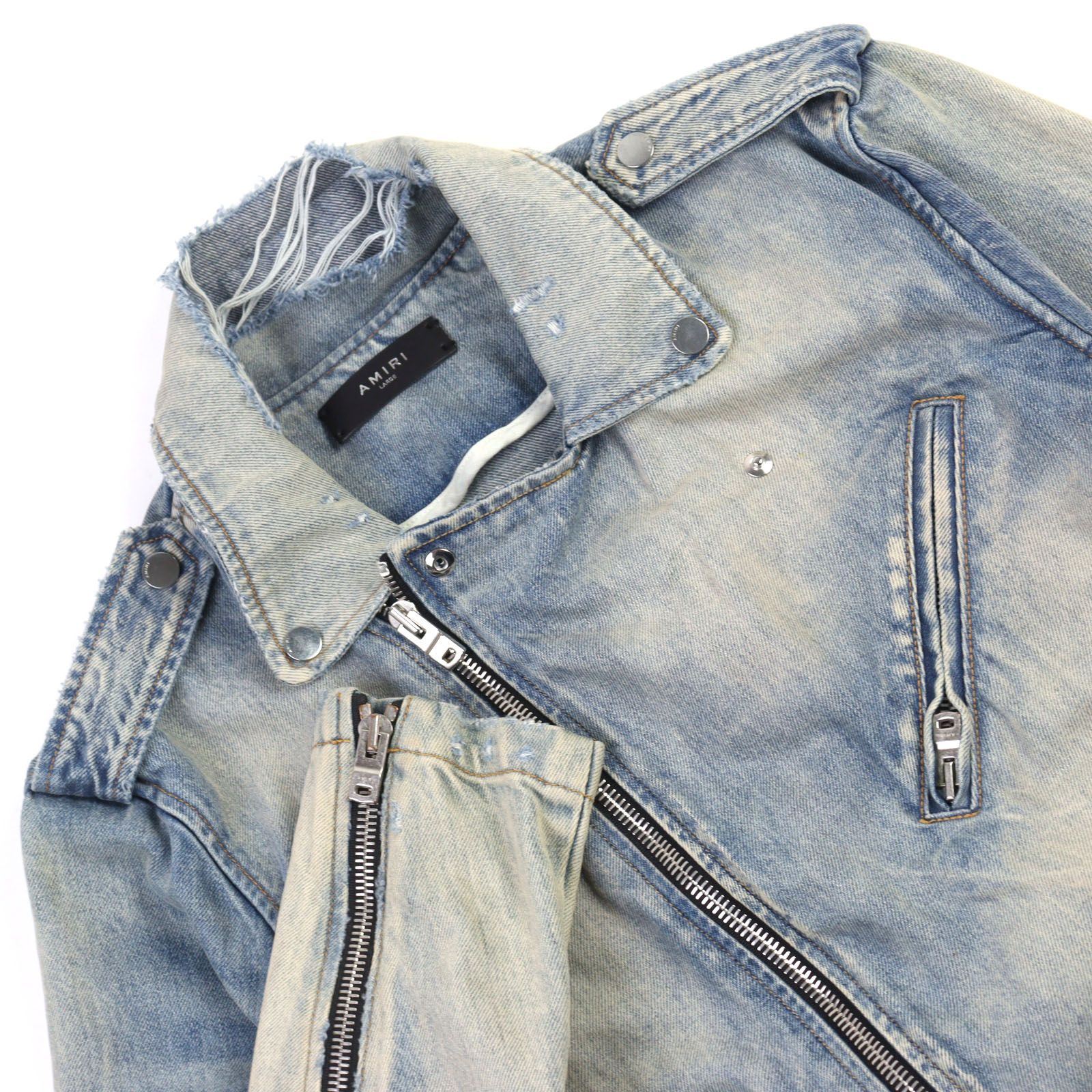極美品○AMIRI アミリ Damage Denim Riders Jacket コットン100% ロゴ