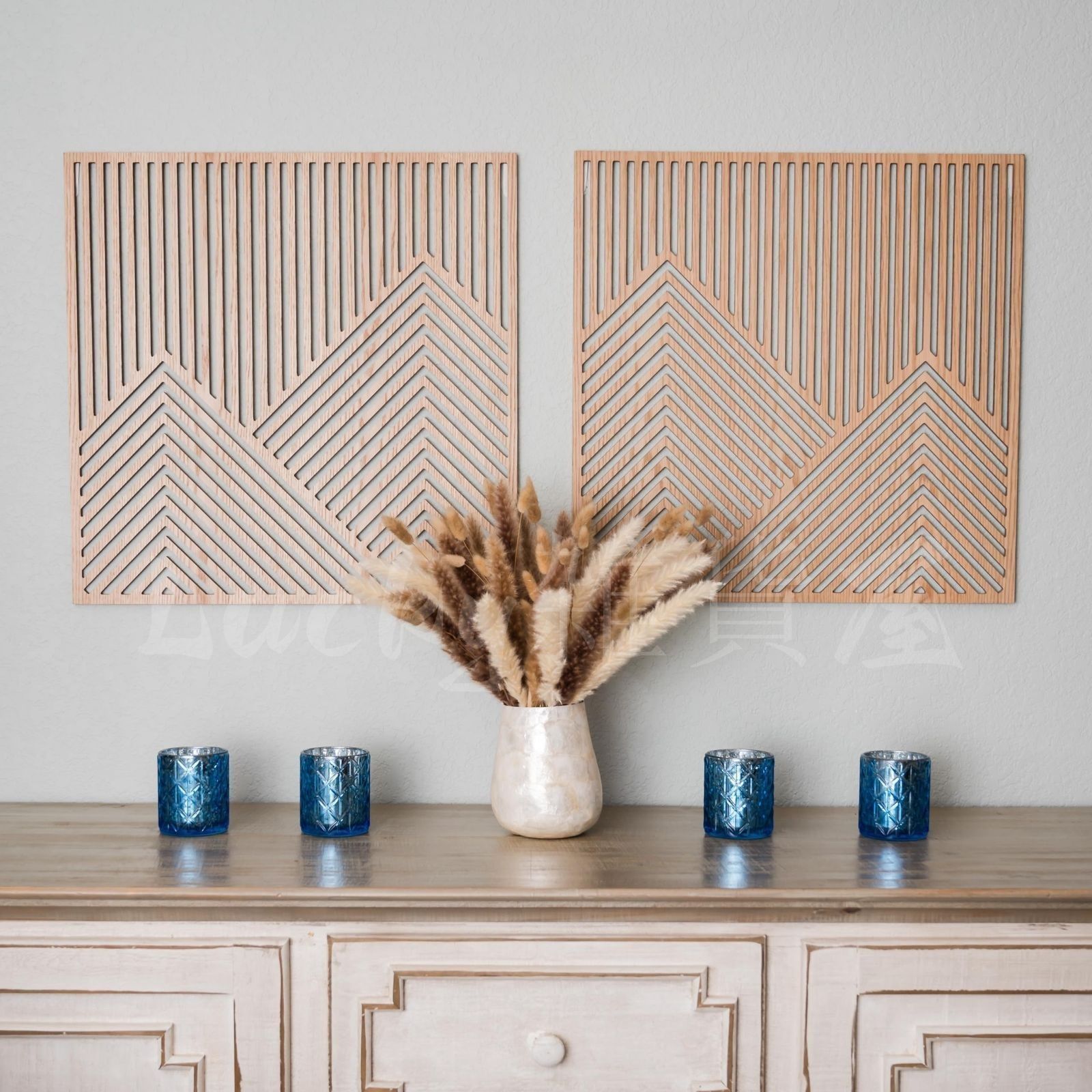 新品・未使用】ウォールアート 2ピース ボヘミアン風 木製マウンテン