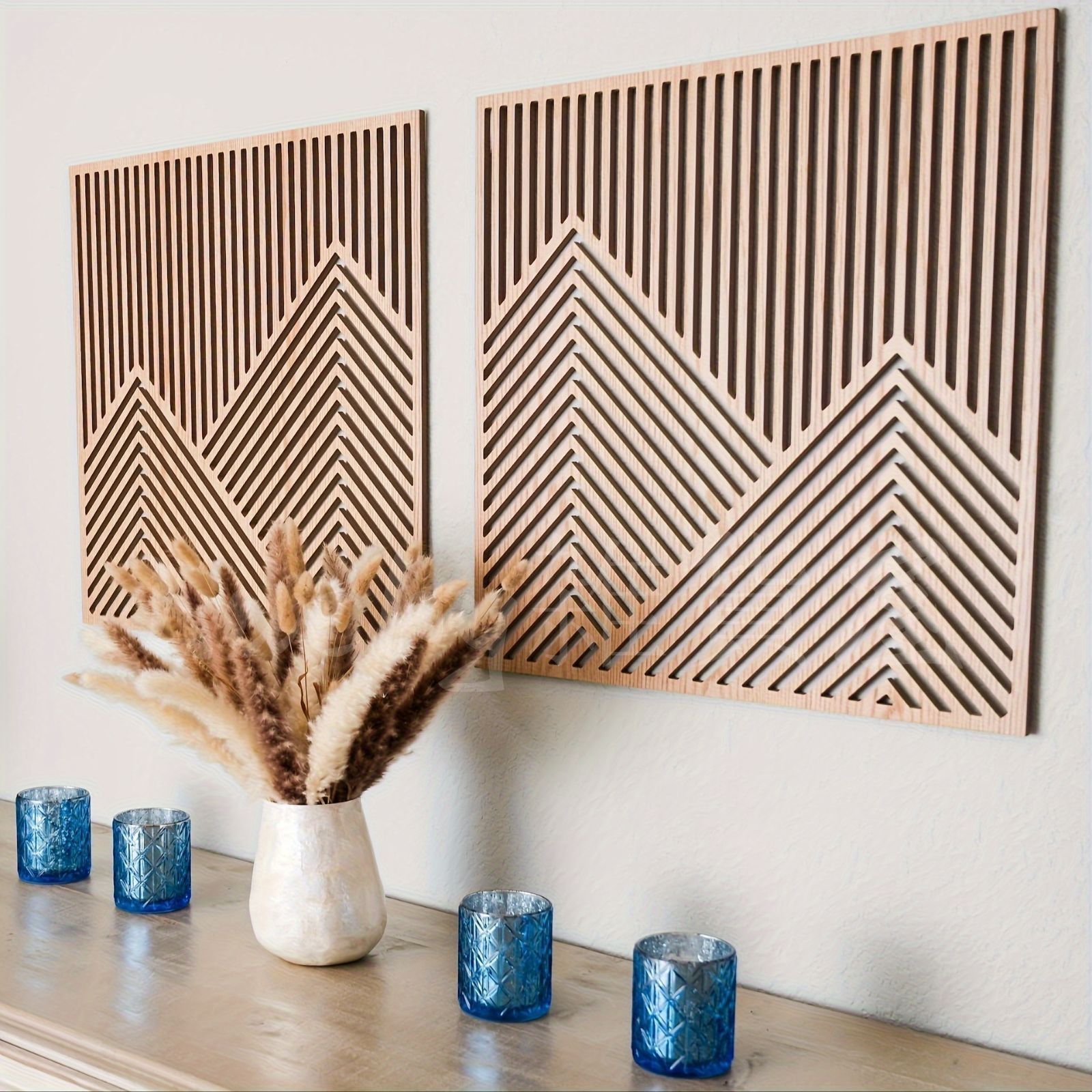 北欧風　木製ウォールアート 新品・未使用】ウォールアート 2ピース ボヘミアン風 木製マウンテン