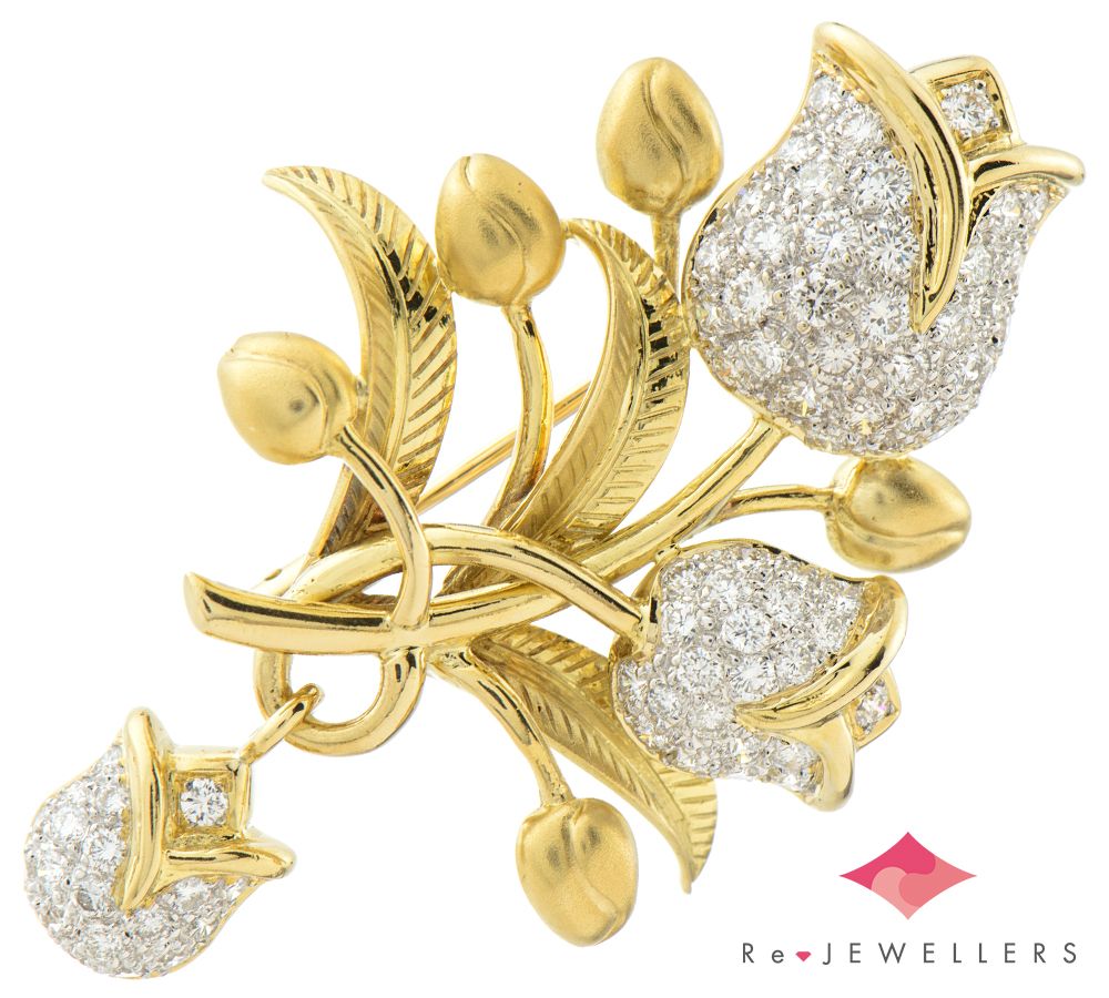 チューリップ ダイヤモンド 計1 50 ブローチ