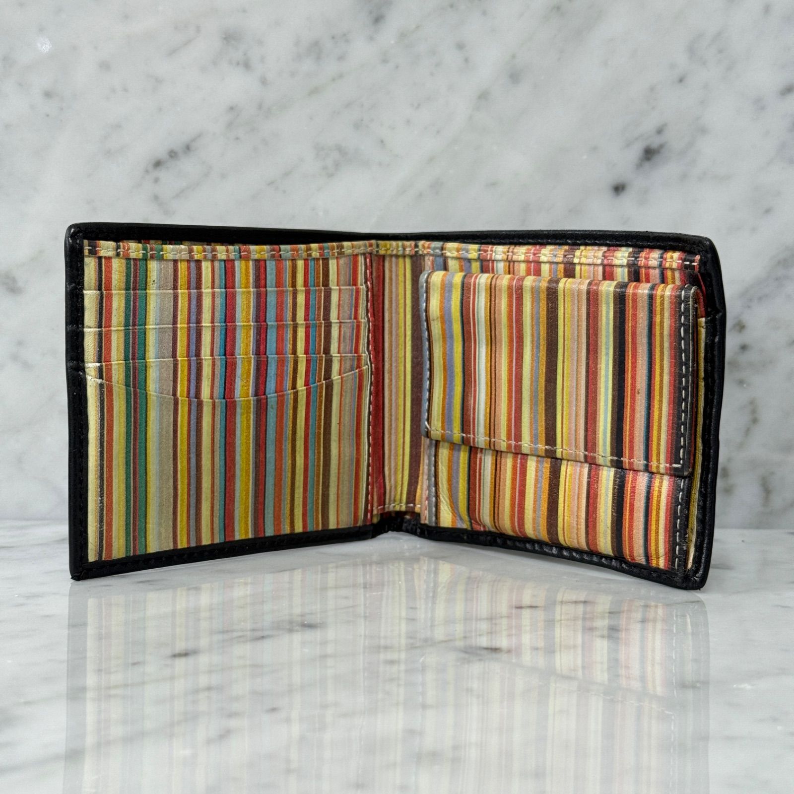 Paul Smith ポールスミス 二つ折り財布 ブラック 黒 マルチストライプ