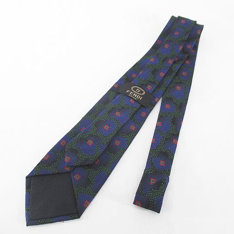 フェンディ FENDI シルク 絹 ネクタイ レギュラータイ 紺系 ネイビー