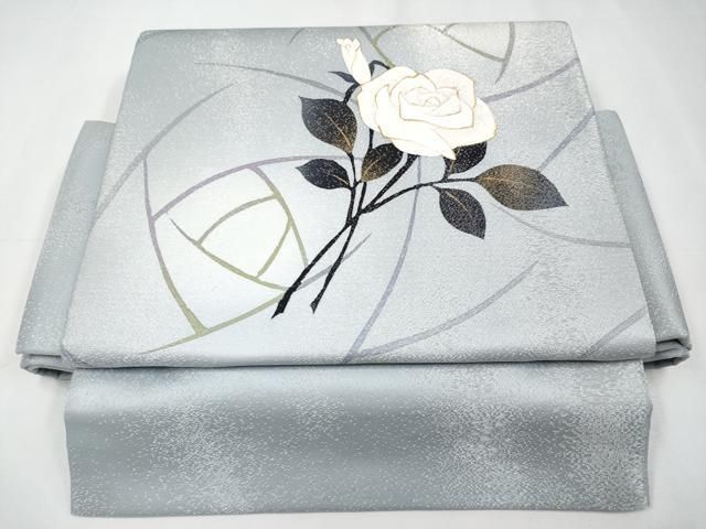 上 ワンタッチつけ帯 薔薇 灰青色地 銀通し地 やまと誂製 き s 6