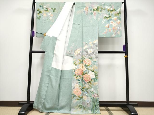 平和屋本店○極上 京友禅の第一人者 松井青々 訪問着 刺繍 草花文 金銀