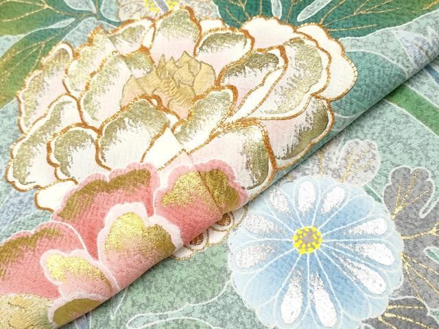 平和屋本店○極上 京友禅の第一人者 松井青々 訪問着 刺繍 草花文 金銀