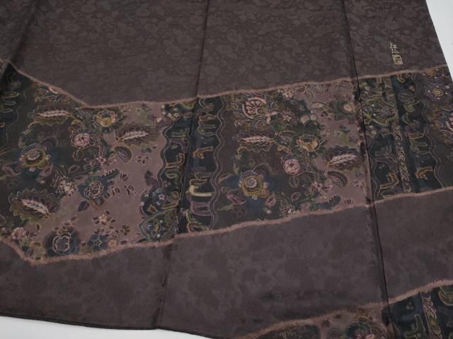 平和屋本店○極上 前田仁仙 仁仙更紗 訪問着 洋花文 鉄黒色地 逸品