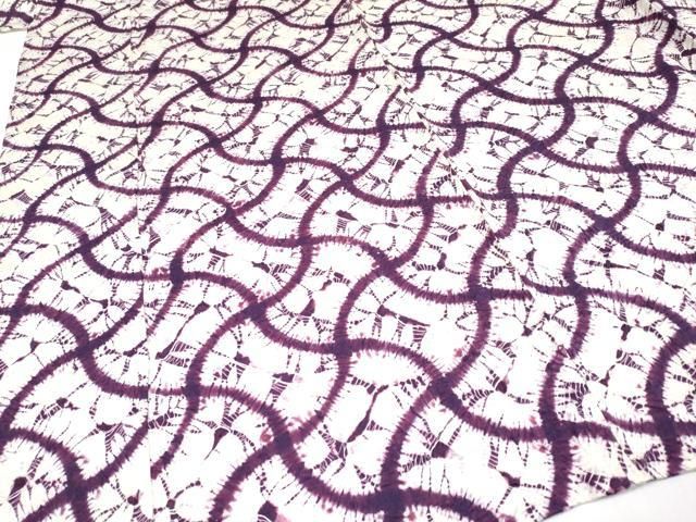  ▽ 上 紫根染 小紋 単衣 分銅繋ぎ s 6 小紋 着物