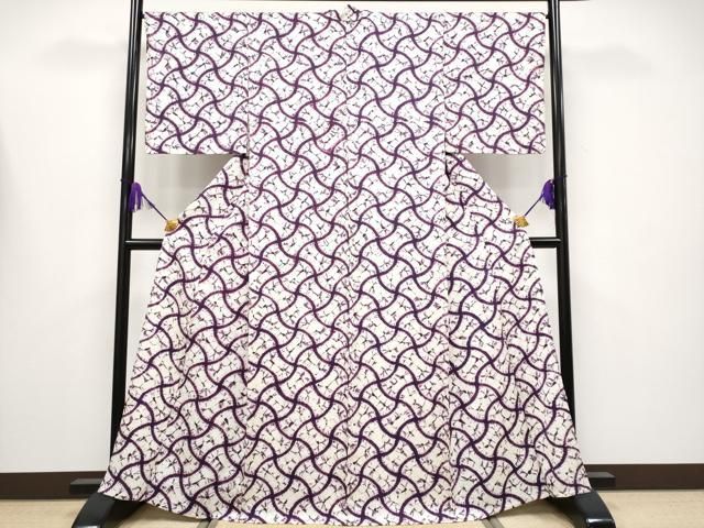 上 紫根染 小紋 単衣 分銅繋ぎ s 6