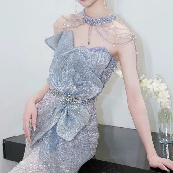 マーメイドドレス イブニングドレス ブルー グレー ロングドレス