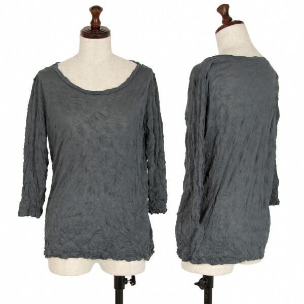 イッセイミヤケ ミーISSEY MIYAKE me シワ加工7部袖カットソー グレーM