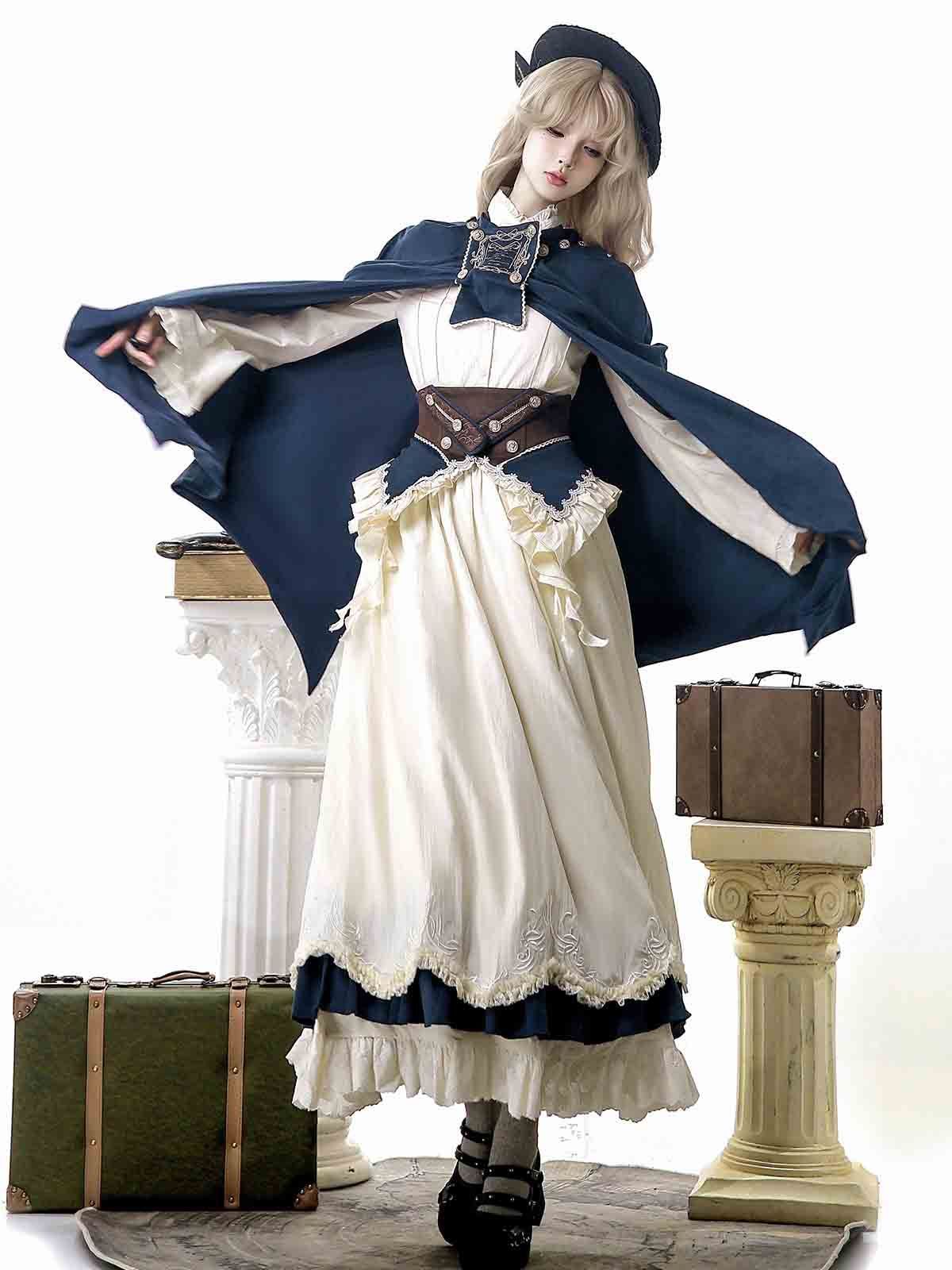 ロリータ Lolita ケープ ウエストコルセット ブラウス スカート 日常 4点セット 上品クラシカル風 甘めガーリースタイル レディース 撮影 お出かけ コスプレ 仮装 イベント 体型カバー フェミニン華やかコーデ