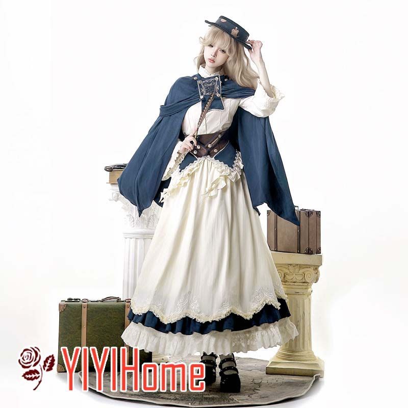 ロリータ 可愛い Lolita ケープ ウエストコルセット ブラウス スカート 日常 4点セット 上品クラシカル風 甘めガーリースタイル レディース 撮影 お出かけ コスプレ 仮装 イベント 体型カバー フェミニン華やかコーデ