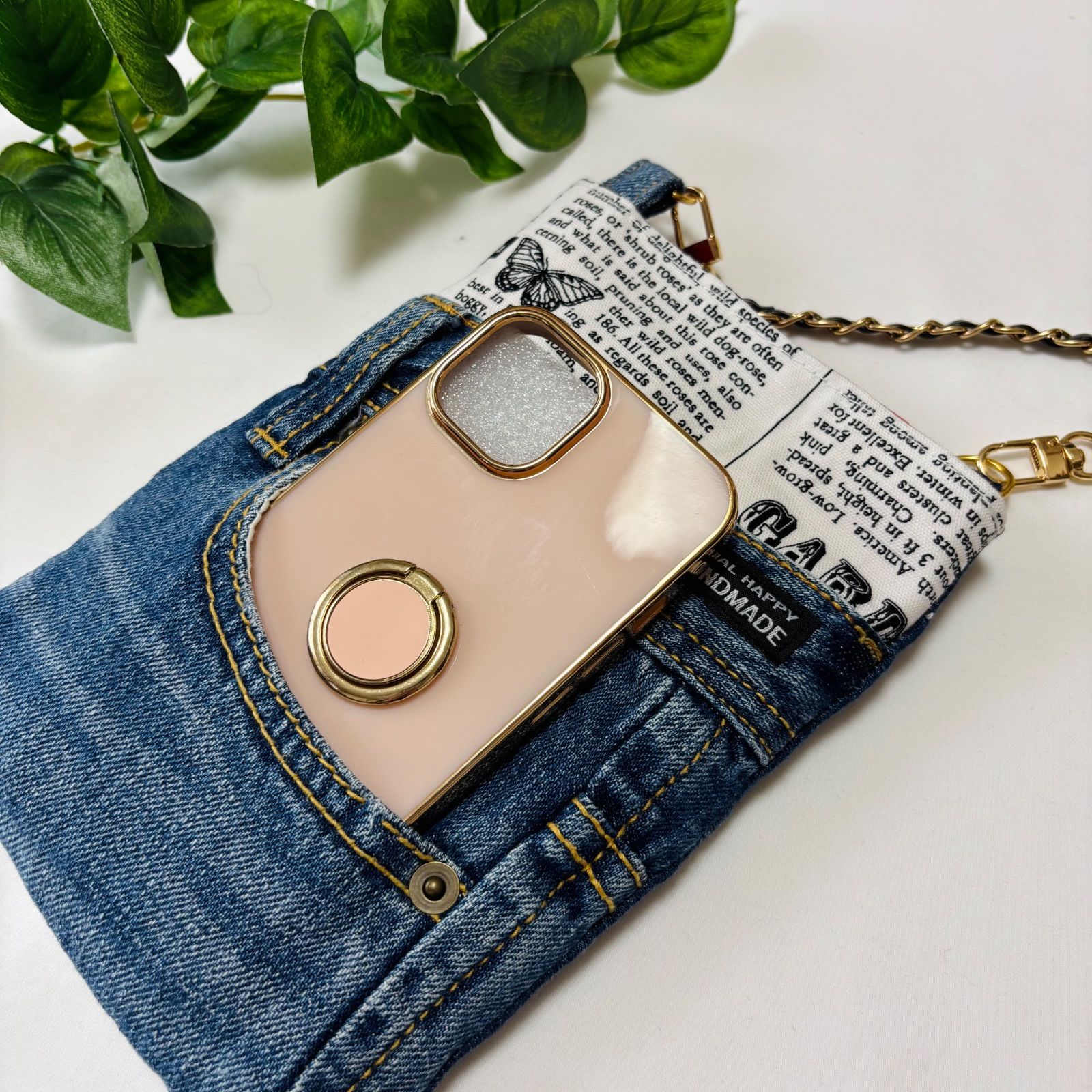 ハンドメイド デニムリメイク サコッシュ スマホショルダー - メルカリ