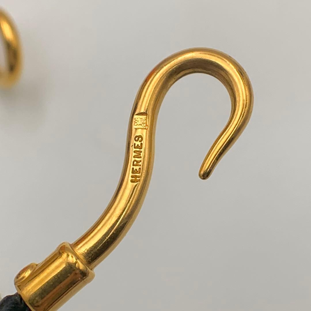 エルメス ジャンボ バングル 編込み 2連ブレスレット チョーカー ゴールド ブラック レザー