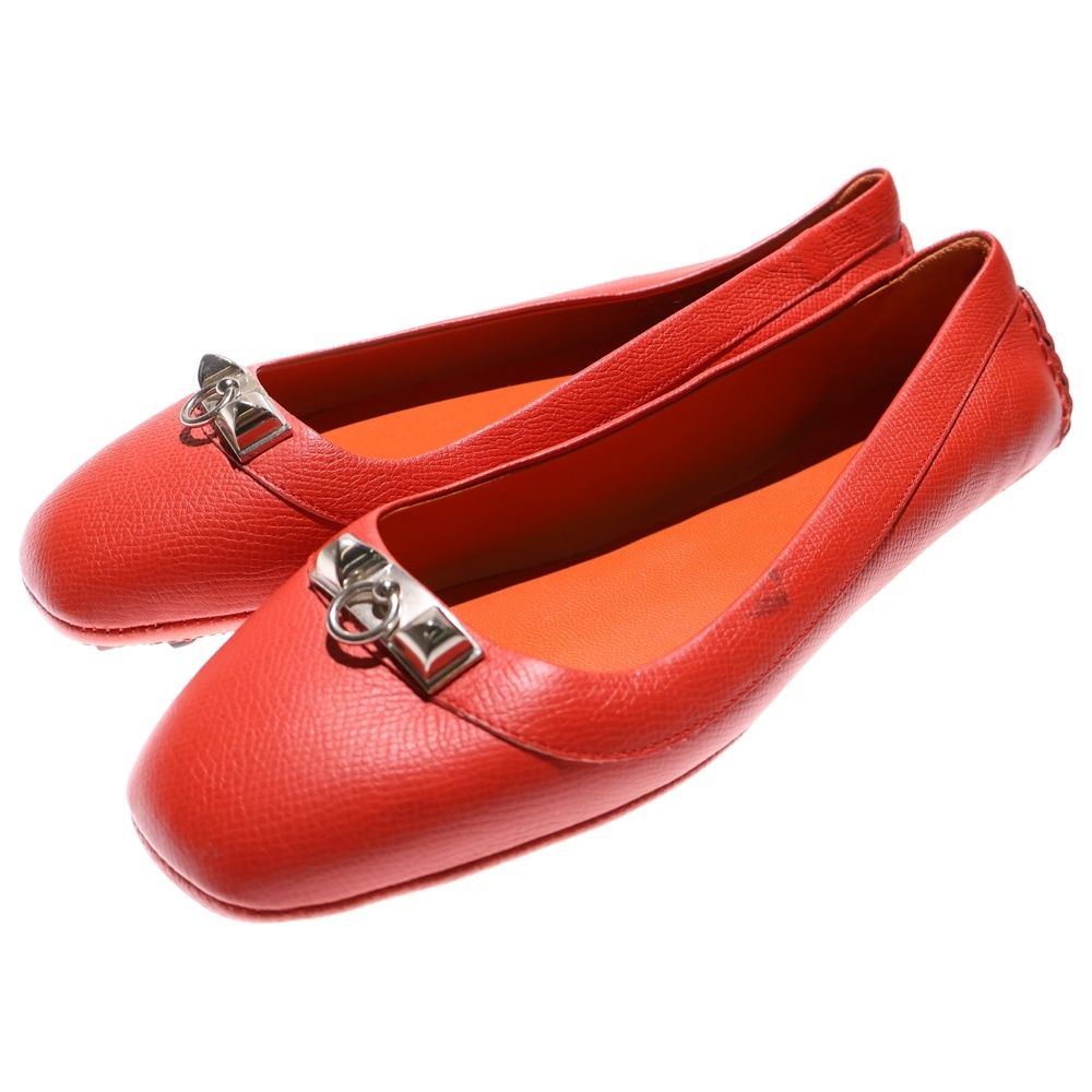 CHANEL シャネル アーヴィング コリエ ド シアン レザー フラット パンプス ドライビングシューズ シルバー金具 レッド レディース