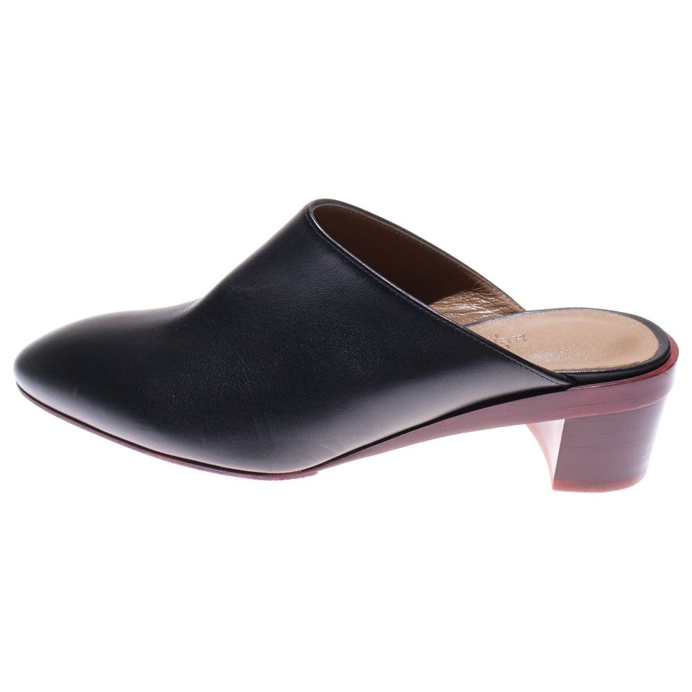 HERMES エルメス レザー ヒール サボサンダル ミュール シューズ ブラック レディース