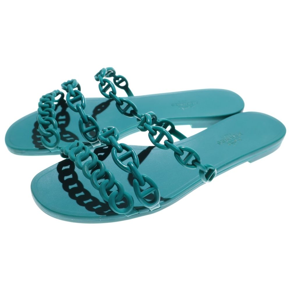 HERMES エルメス リヴァージュ シェーヌダンクル ラバー フラット サンダル シューズ グリーン レディース