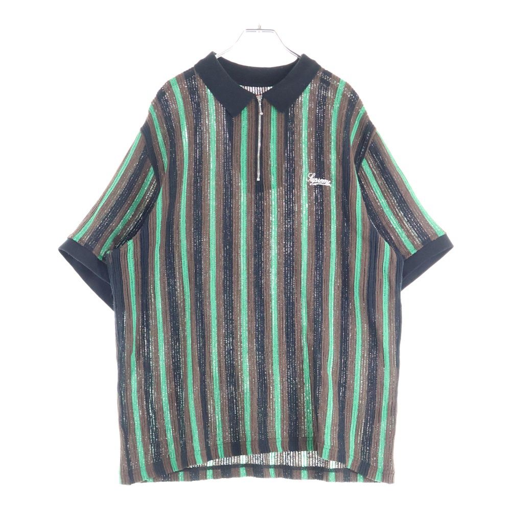 SUPREME シュプリーム 22 SS Open Knit Stripe Zip Polo オープン ニット ストライプ ジップ 半袖ポロシャツ ブラック|グリーン|ブラウン
