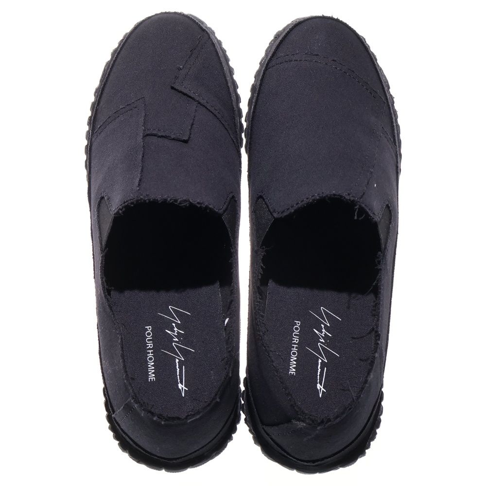  Yohji Yamamoto POUR HOMME ヨウジヤマモト プールオム 24 SS クレイジーパターン キャンバス生地 ダメージ加工 ローカットスニーカー スリッポン ブラック HS E 02 061 3 04 スニーカー 靴