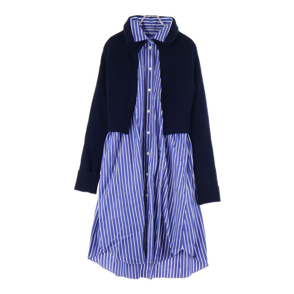 sacai サカイ シャツ ドッキング カーディガン ボーダー ネイビー L Sacai (サカイ) 21AW ウールニット カーディガン ドッキング