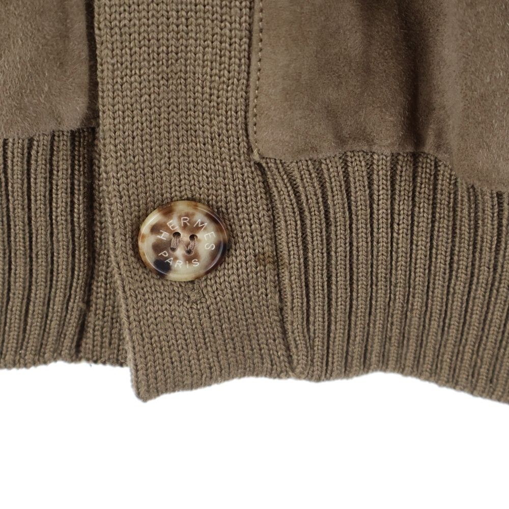 HERMES (エルメス) スエード切り替え シルク カシミヤ混 ウール ニット