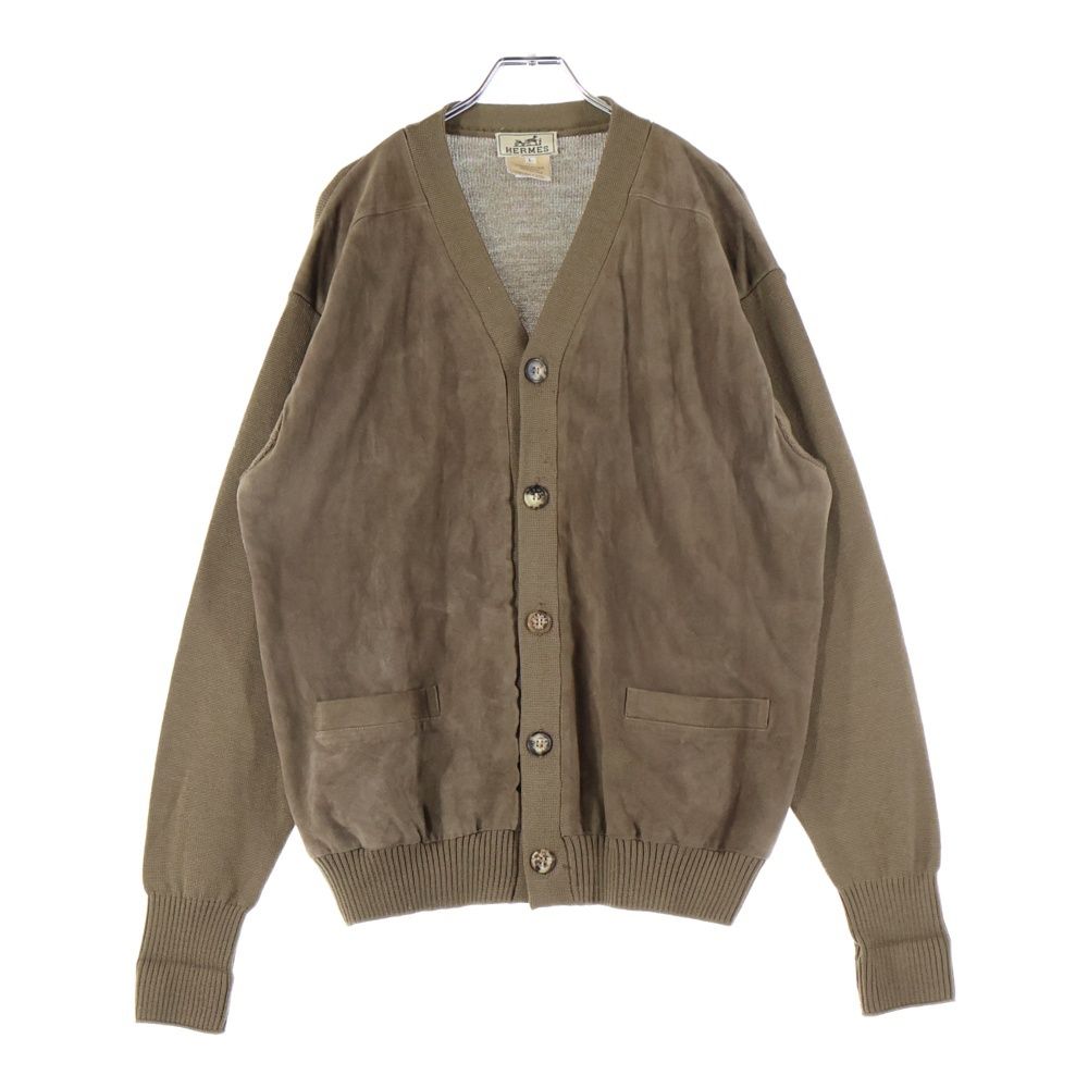 HERMES (エルメス) スエード切り替え シルク カシミヤ混 ウール ニット