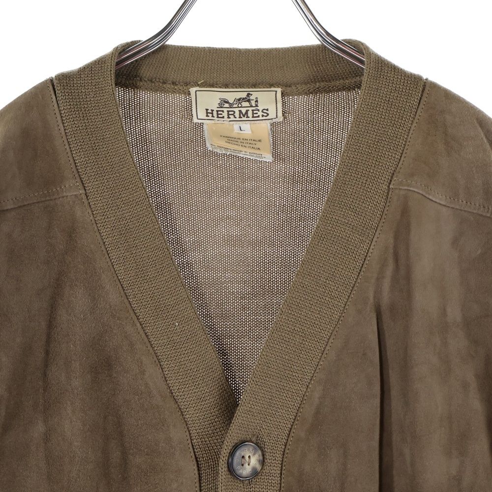 HERMES (エルメス) スエード切り替え シルク カシミヤ混 ウール ニット