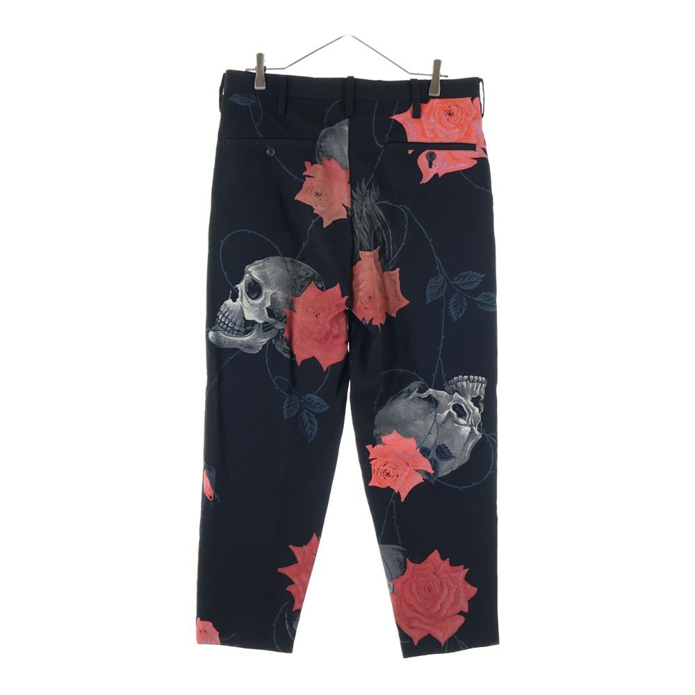 Yohji Yamamoto ヨウジヤマモト 18 SS 復刻 スカルローズスラックスパンツ ウール×キュプラ レッド|ブラック HW-P 69-106