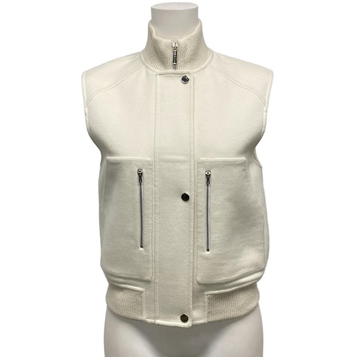 HERMES エルメス ベスト サイズ34 S レディース アイボリー セリエボタン ジップアップ 2025 26 AW カシミヤ