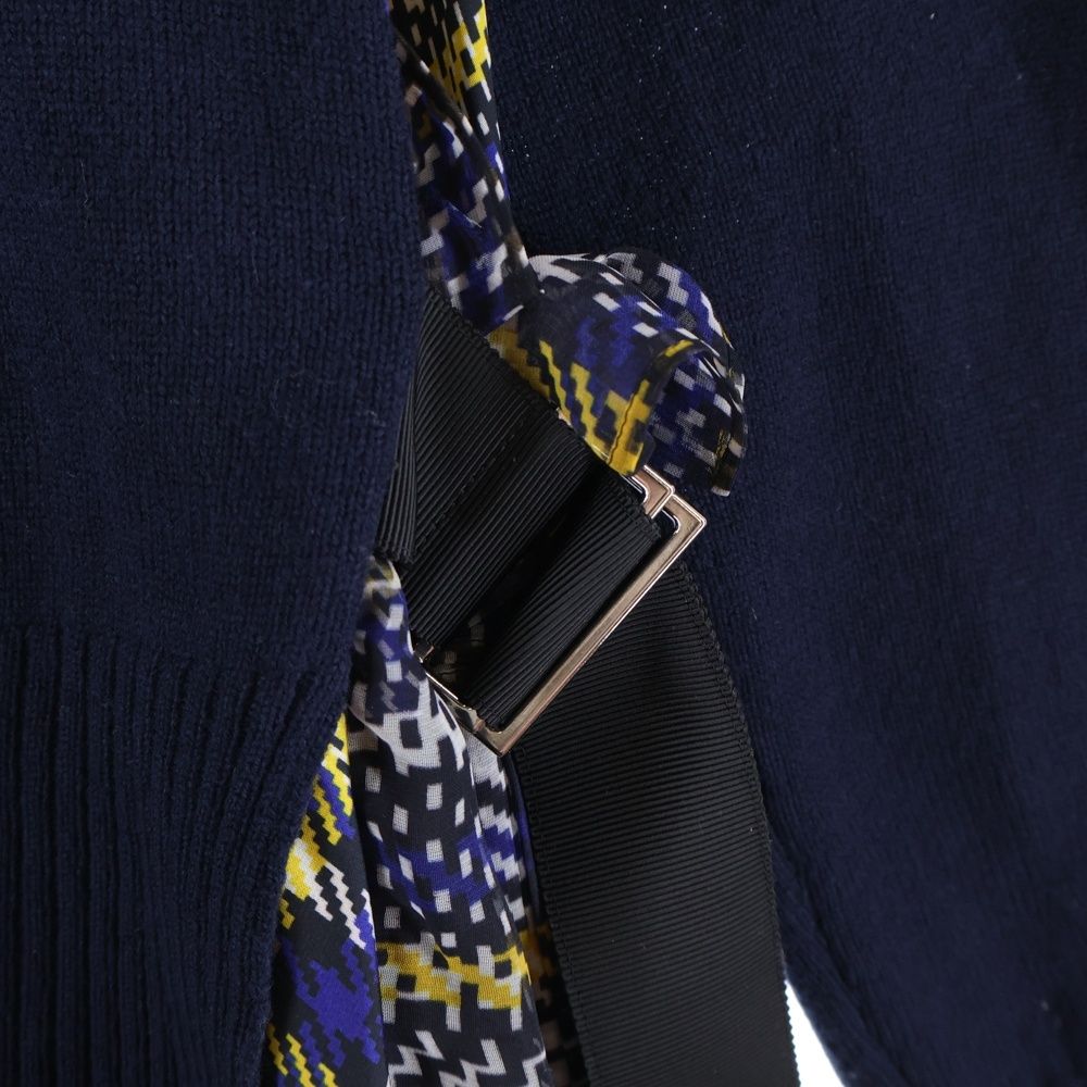  Sacai サカイ タートルネックニットドッキング ウエストベルト付き 総柄 ワンピース レディース ネイビー 18 04159 その他 その他