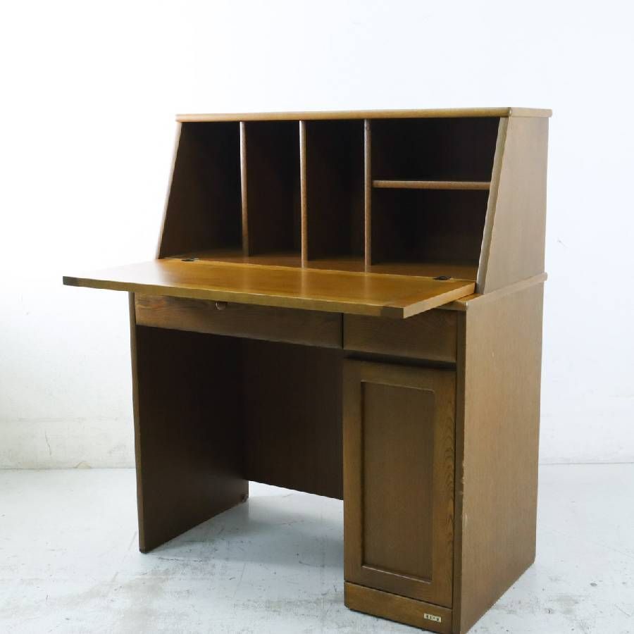 GMHH69○唐木家具 無垢材 ライティングビューロー 書斎机 什器 デスク 机 浜本工芸 ナラ無垢材 ライティングデスク ビューロー 書斎机 国産家具