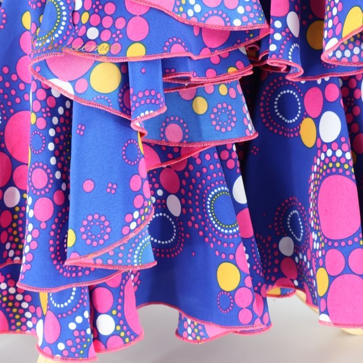 フラメンコ 衣装 ワンピース ドレス 青 ピンク 柄 模様 フリル CANELA