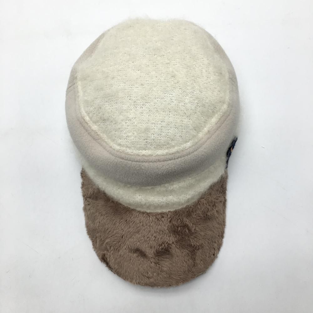 マンシングウェア ファーワークキャップ 白×ブラウン ロゴワッペン ウール混 F(55-59cm)  ゴルフウェア Munsingwear