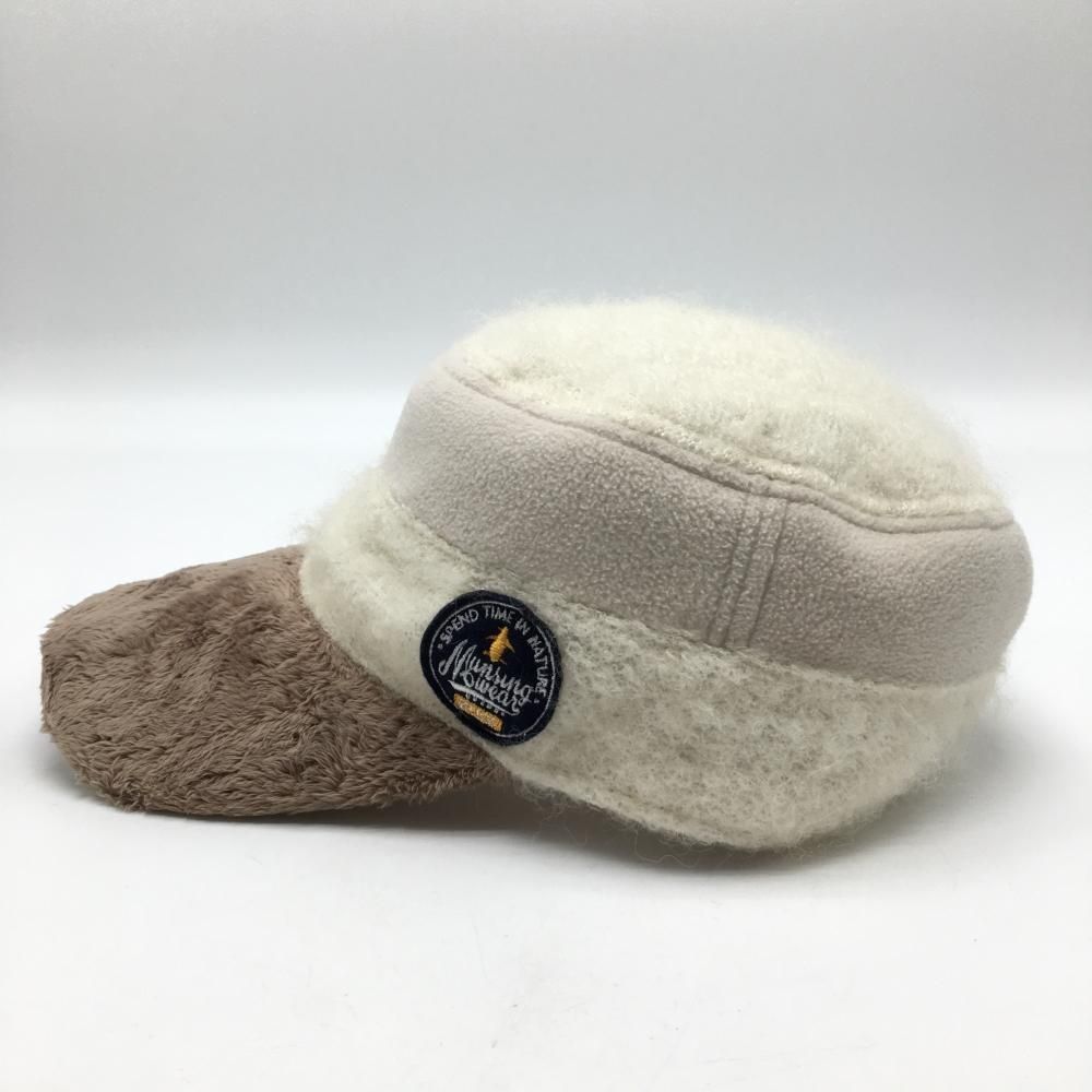 マンシングウェア ファーワークキャップ 白×ブラウン ロゴワッペン ウール混 F(55-59cm)  ゴルフウェア Munsingwear