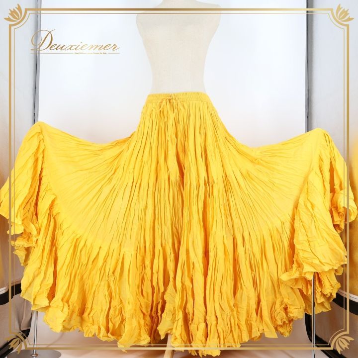 ベリーダンス 衣装 ジプシースカート MYST イエロー系 32ヤード 黄 無地 ティアード ボリューム 鮮やか 明るい シンプル レッスン 練習 大きく広がる裾 ダンス衣装 ステージ衣装 ロング イベント 舞台