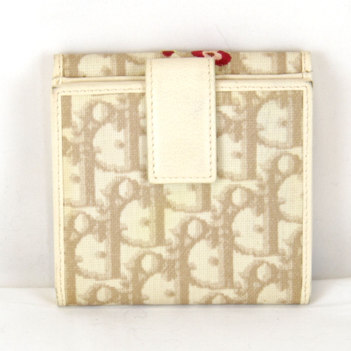 クリスチャンディオール トロッター Wホック折財布 刺繍 二つ折り財布 PVC レザー ブラウン